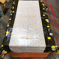 Golden Happy 40th Birthday Tablecloth With Balloons Star Print