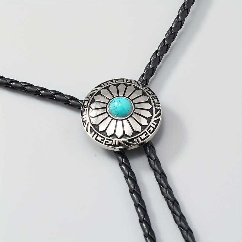 Leather Braided Necklace Vintage Cowboy Collar With Bow Tie For Men