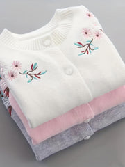 Floral Knitted Cardigan for Little Girls Spring Autumn Cotton Sweater Coat