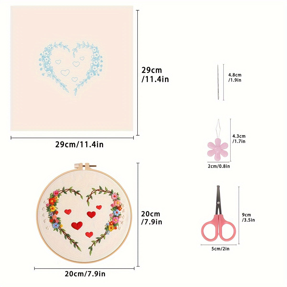 4pcs Embroidery Kit Love Pattern Set with Hoop 20.07cm