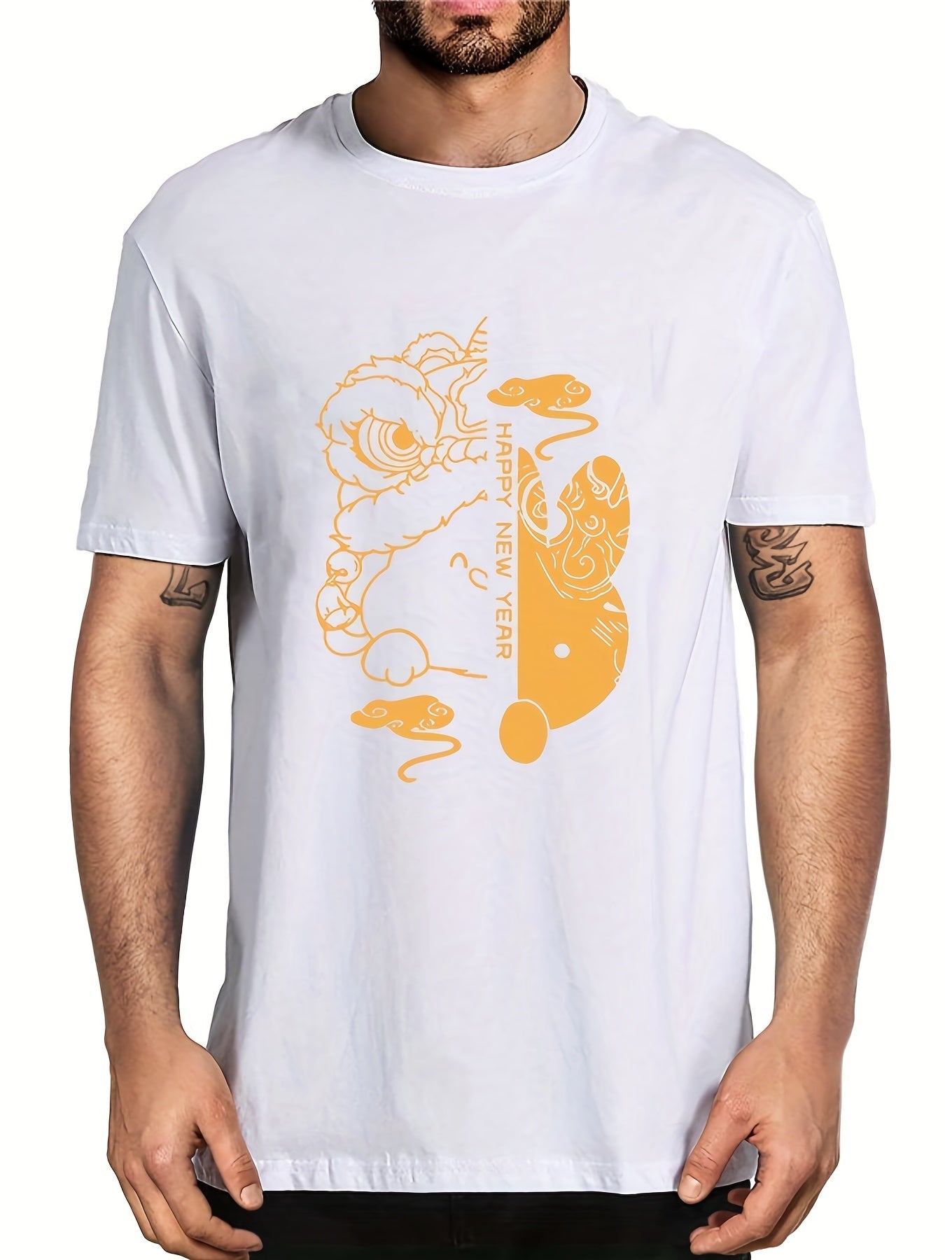 Happy Year Men's Letter Print T shirt Casual Tee