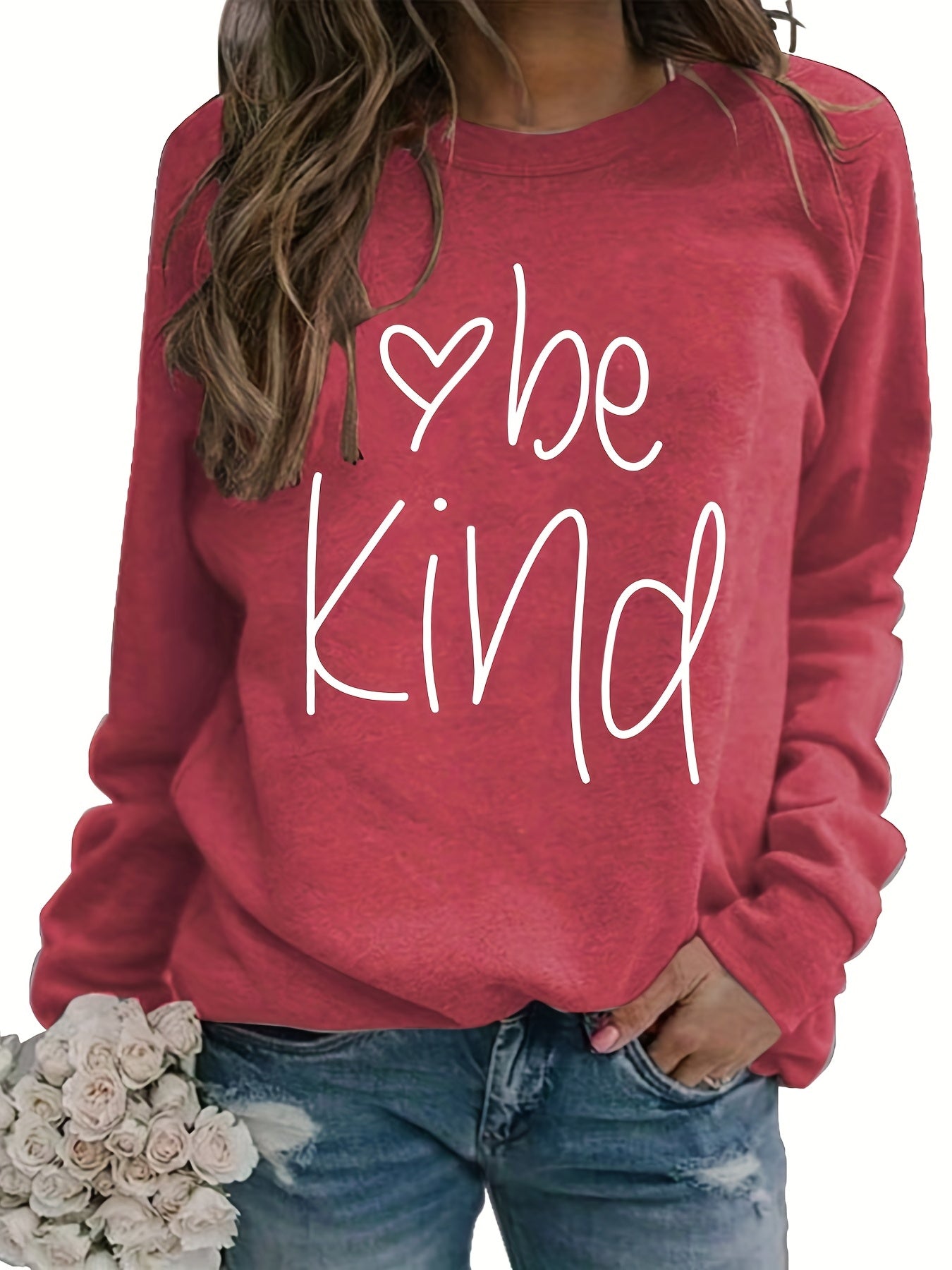 Be Kind Letter Print Sweatshirt Long Sleeve Crew Neck Pullover Sweatshirt