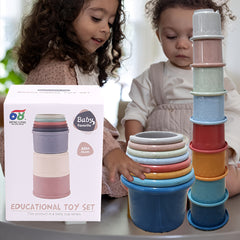 Educational Stacking Toy Set with Animal Relief Patterns
