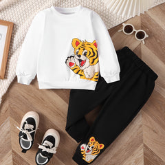 Tiger Pattern Boy's 2pcs Sweatshirt & Sweatpants Set for Spring Fall