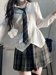 Plaid Pleated Skirt Tie High Waist Japanese School Girl Anime Cosplay JK Uniform