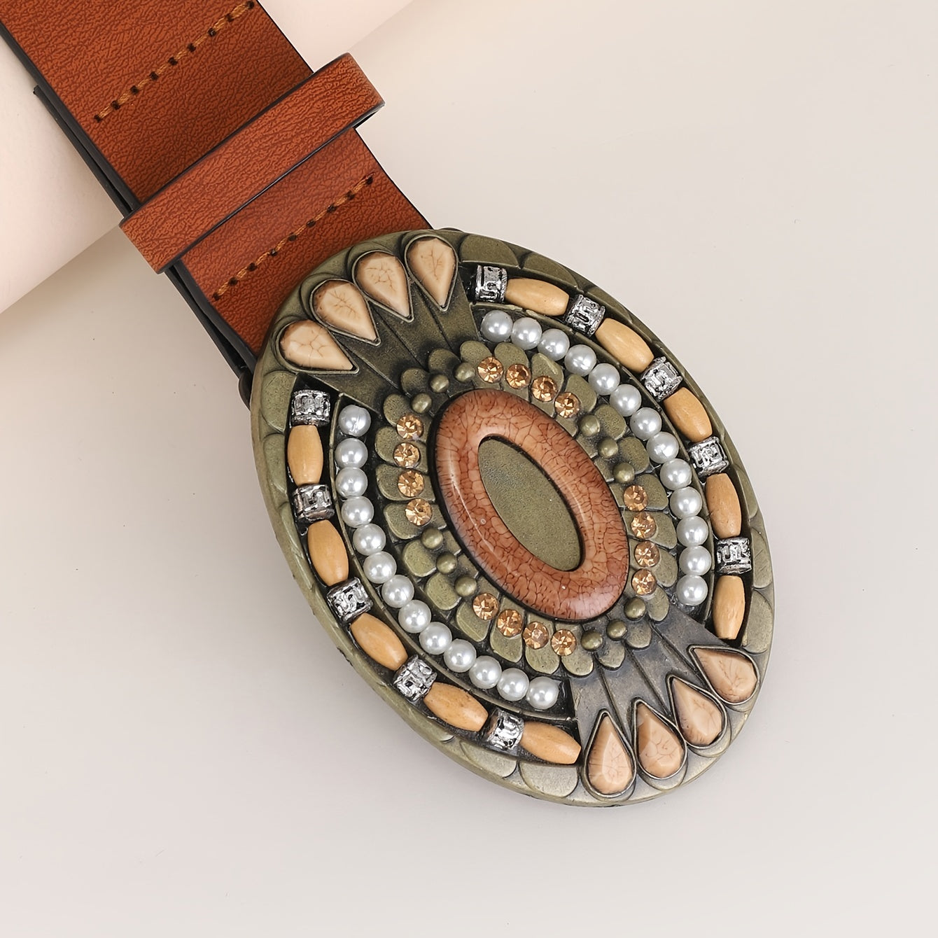 Buckle Belt Embossed Vintage Bohemian Beaded Belt For Women