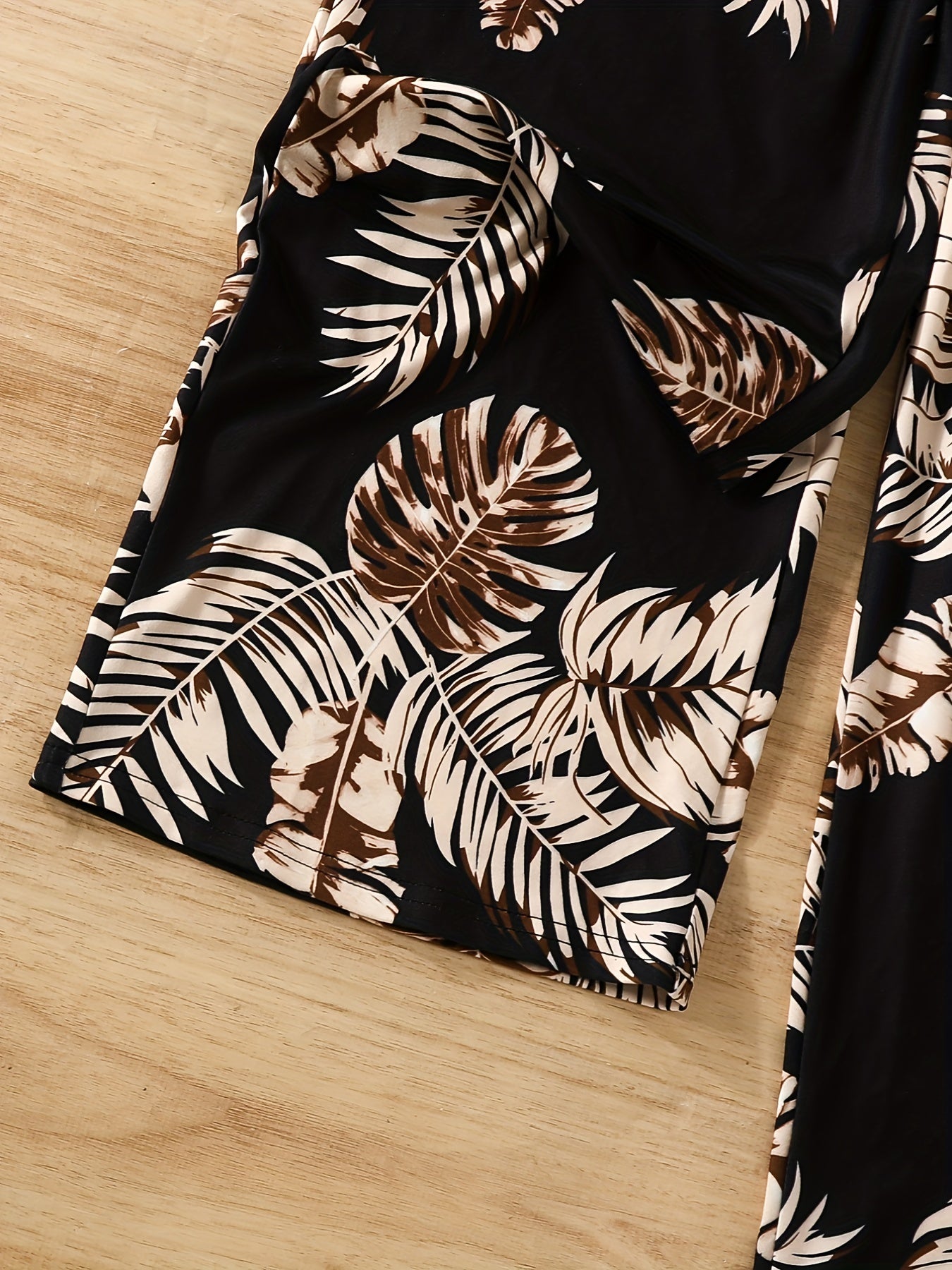 Vintage Leaf Print Halter Neck Sleeveless Jumpsuit for Girls