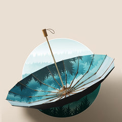 16 Bones Foldable Wood Handle Umbrella