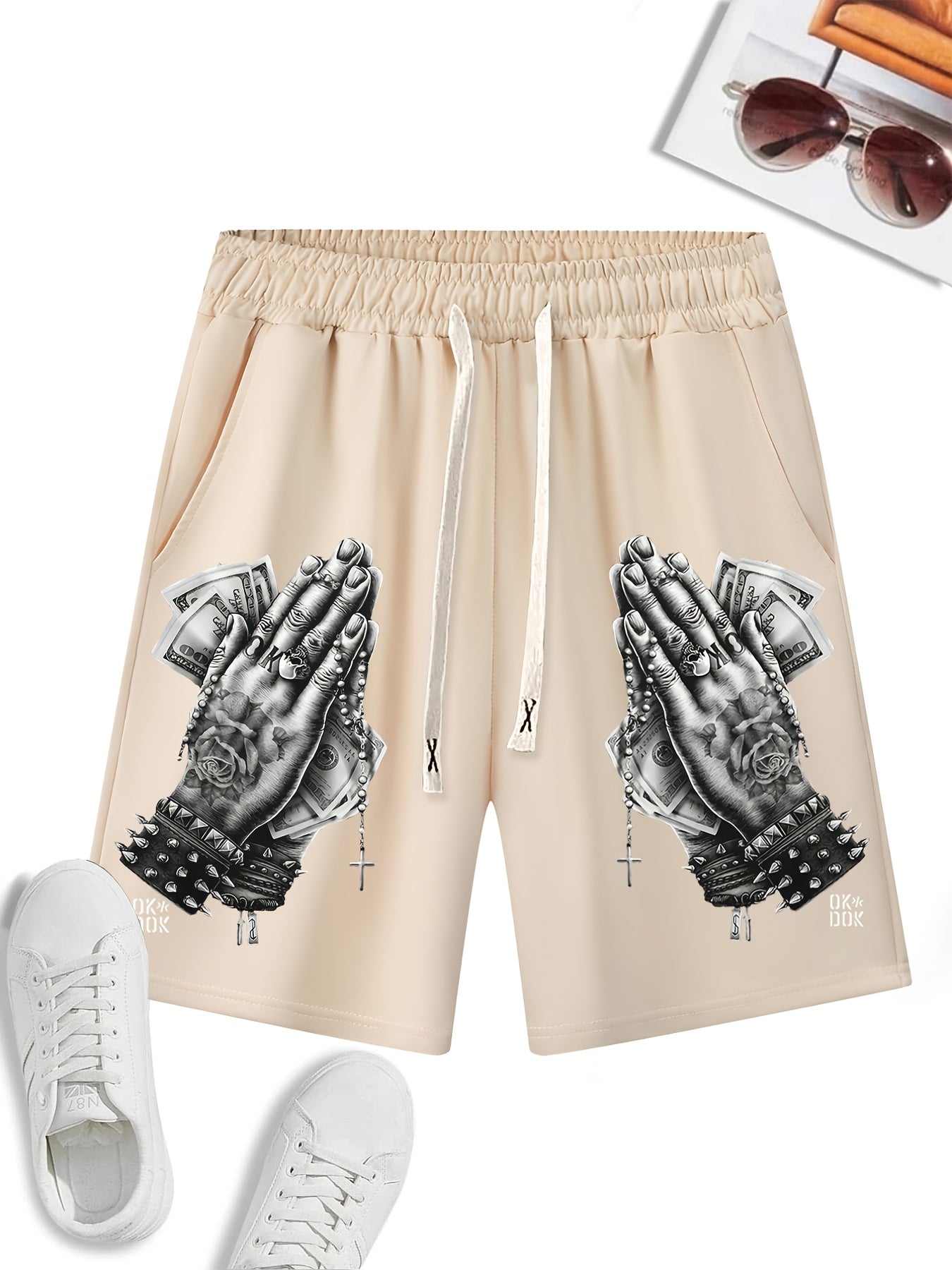 Men's Praying Hands Drawstring Gym Workout Shorts