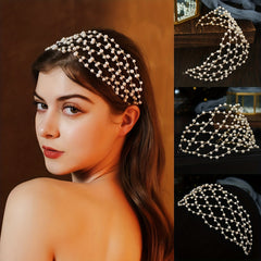 Faux Pearls Birdcage Veil Metal Net Headband Bridal Hair Hoop Bachelorette