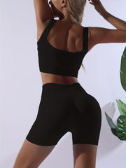 Ribbed Workout Set Beauty Back Sports Bra & High Waist Gym Shorts