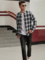 Men's Plaid Lapel Shirt Long Sleeve Casual