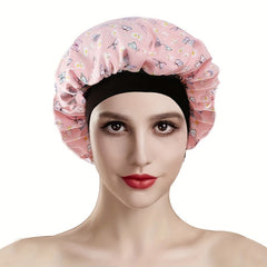 Butterfly Print Satin Bonnet Solid Night Cap Soft Hair Bonnet