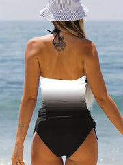 Coconut Tree Print Tankini Sets Halter Round Neck Drawstring Tie Side Swimsuit