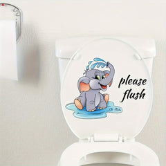 Cartoon Elephant Toilet Lid Sticker - Fun Family Reminder to Flush