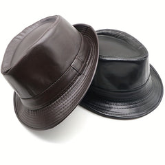 Men's PU Leather Top Hat Jazz Top Hat Outdoor Casual Hat