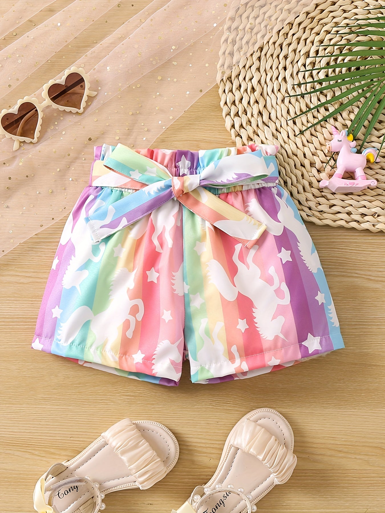 Toddler Girls Rainbow Cartoon Unicorn Graphic Shorts