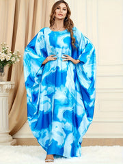 Casual Abaya Dress Women's Plus Print Bat Sleeve Maxi