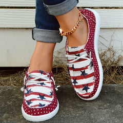 Polka Dot Canvas Shoes Star Pattern Low Top Lace Up Lightweight Comfort