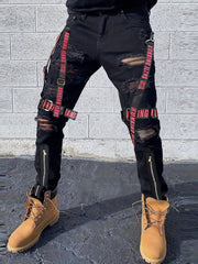 Men's Ripped Straight Denim Jeans With Pockets