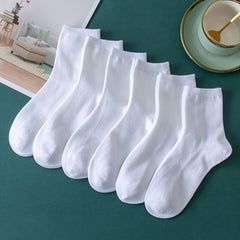 6 Pairs Solid Crew Sports Socks Women's Stockings