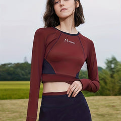 2pc Yoga Sets Block Soft Crop Top & Letter Print Leggings Women's Activewear