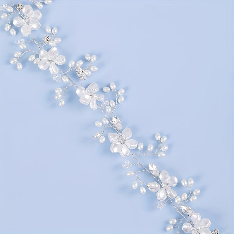 Pearl Bridal Headpiece Crystal Wedding Headband With Ribbon