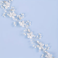 Pearl Bridal Headpiece Crystal Wedding Headband With Ribbon