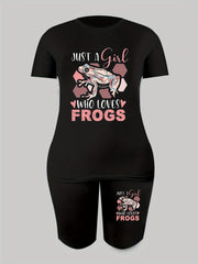 Women's Frogs Graphic Short Sleeve T-Shirt & Shorts Set