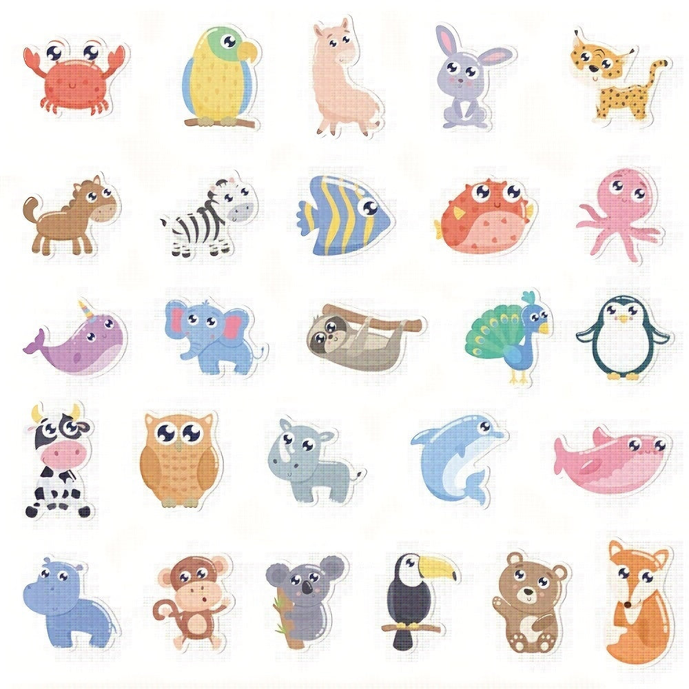52 Cartoon Animal Stickers Waterproof for Laptop Phone Case Decoration