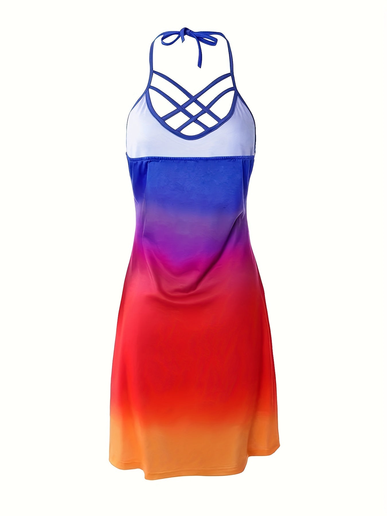 Ombre Print Backless Halter Neck High Stretch Dress