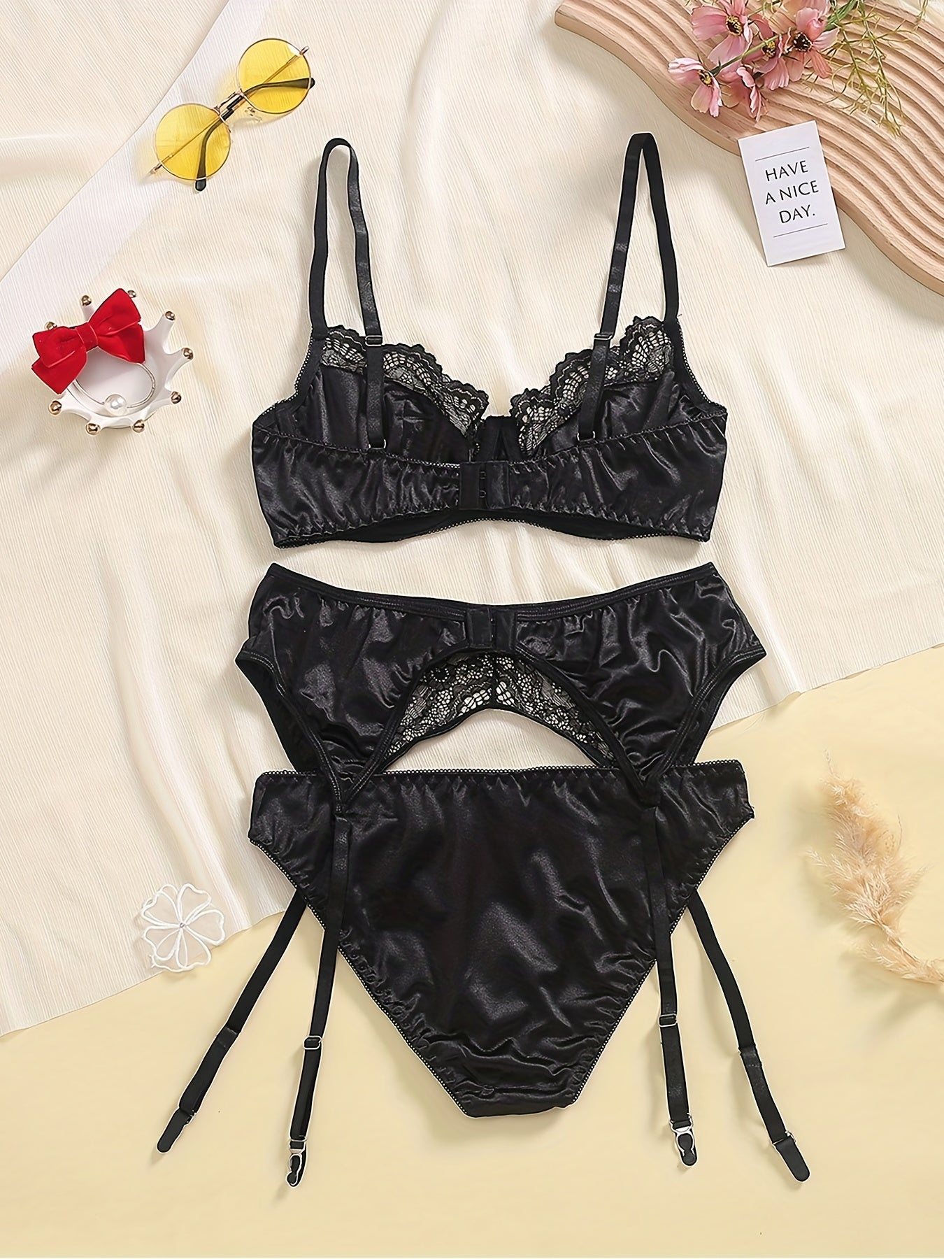 Sultry Lace Lingerie Set Unlined Bra & Bikini Panties