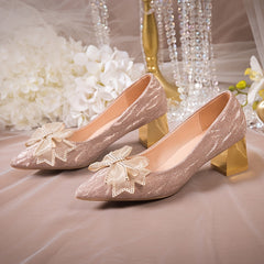 Glitter Low Heel Pumps Women's Wedding Party Shoes