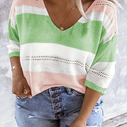 Women's Plus Eyelet Embroidered V Neck Sweater