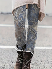 Boho Paisley Floral Print High Rise Plus Size Leggings