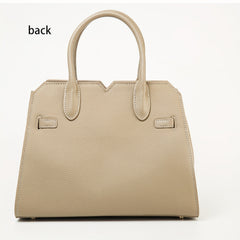Vintage Style Beige Leather Handbag with Golden Accents