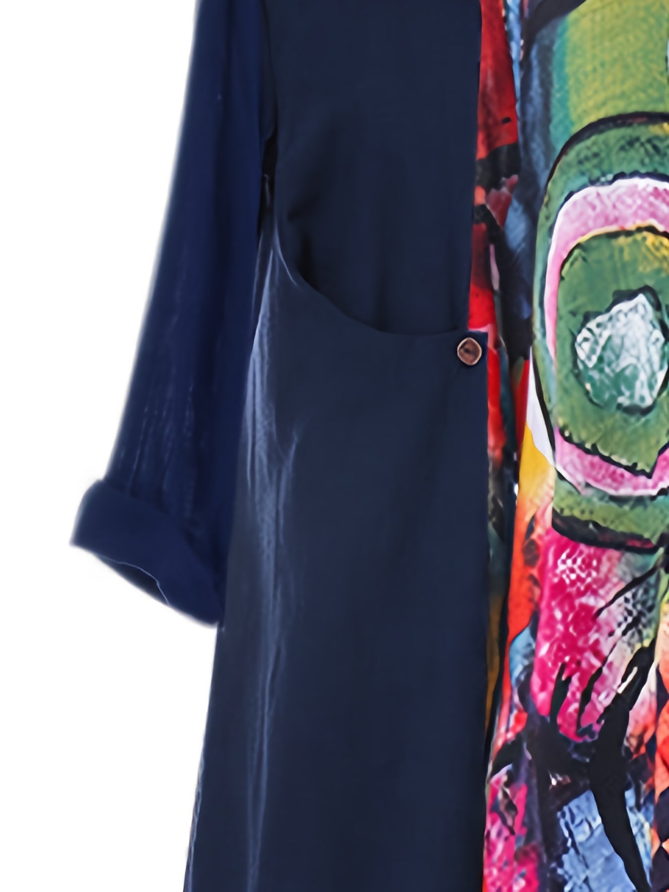 Colorblock Print Long Sleeve Dress Women's Plus Casual