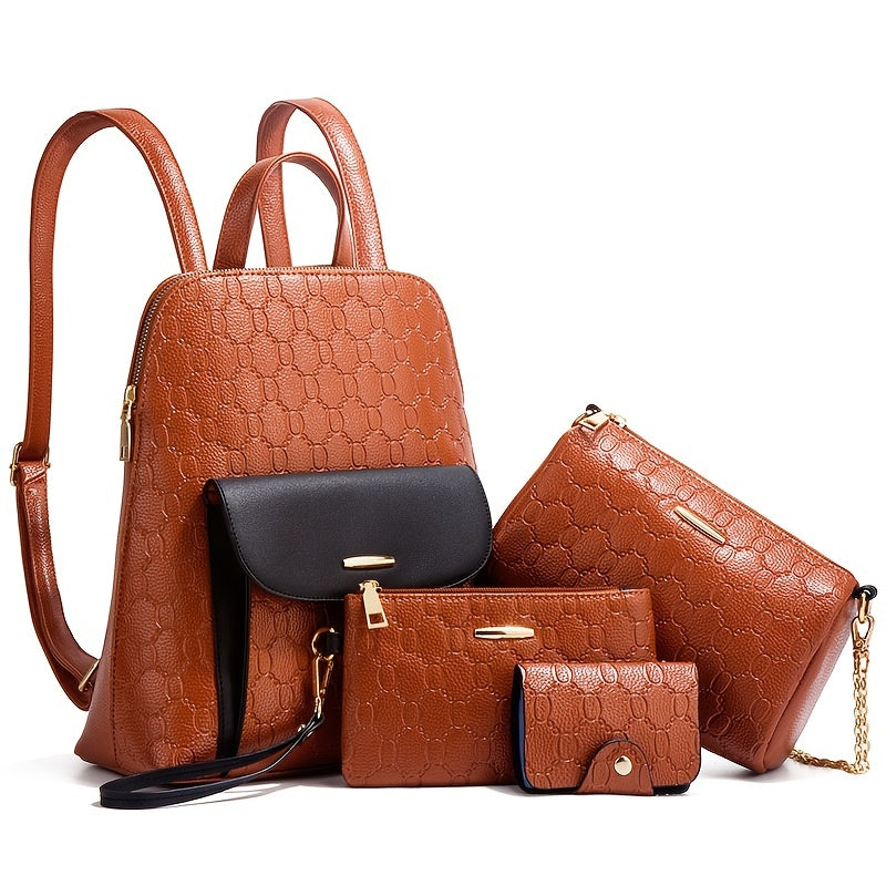 Embossed Detail Backpack Set Women's Bag Collection