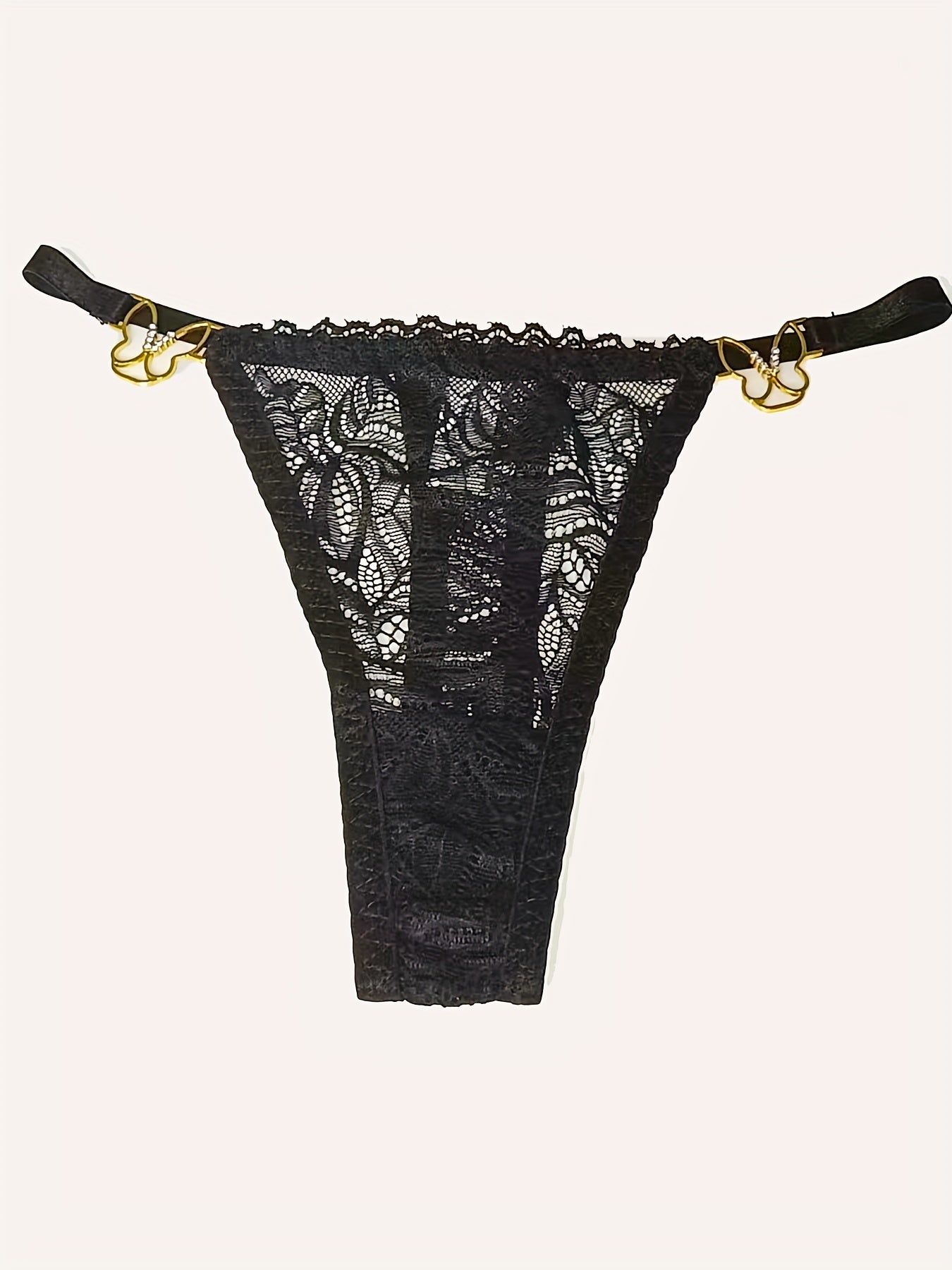 Floral Lace Mesh Thongs Butterfly Shape Ring Linked Intimates Panties