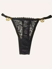 Floral Lace Mesh Thongs Butterfly Shape Ring Linked Intimates Panties
