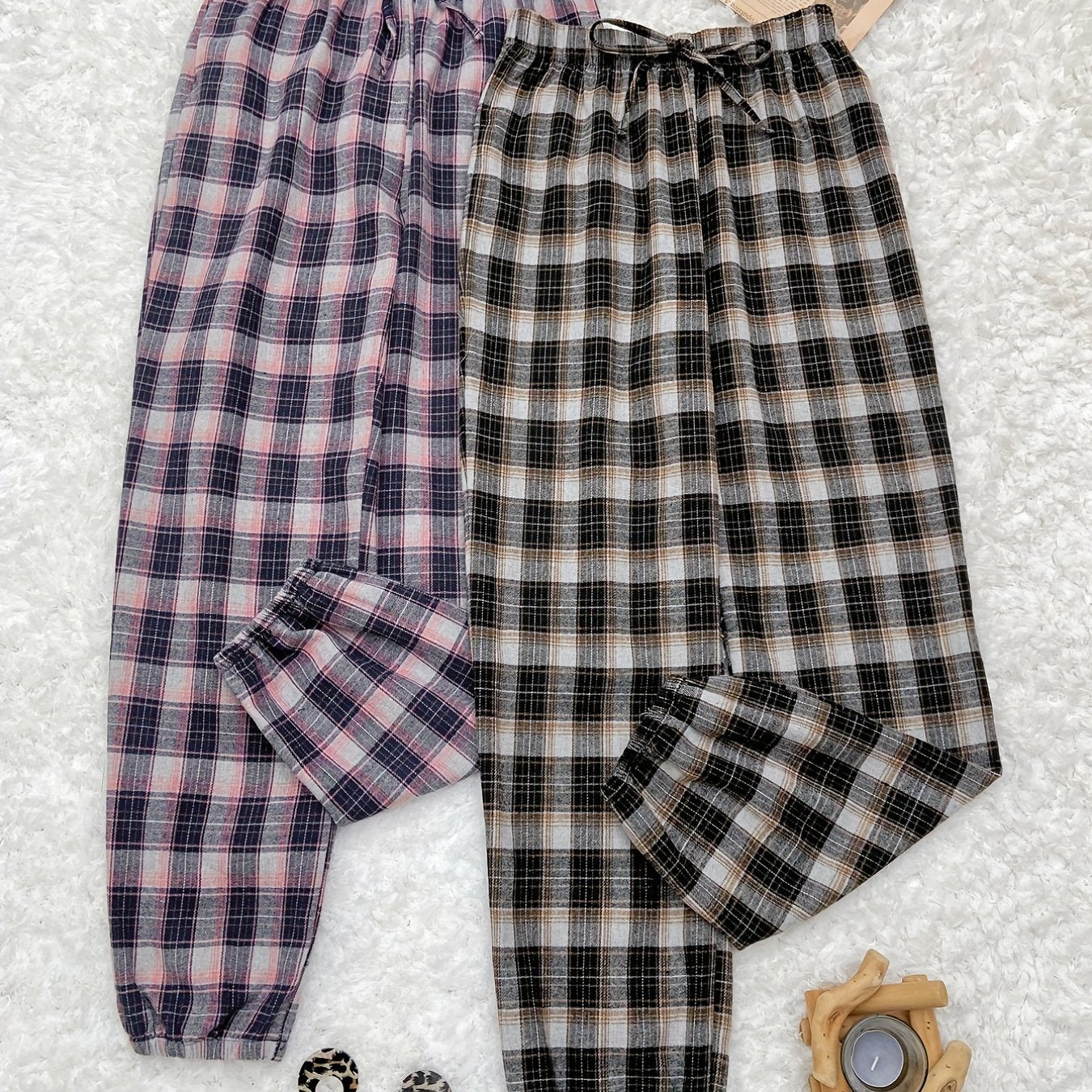 Colorblock Plaid Sleep Bottoms Women's Sleepwear