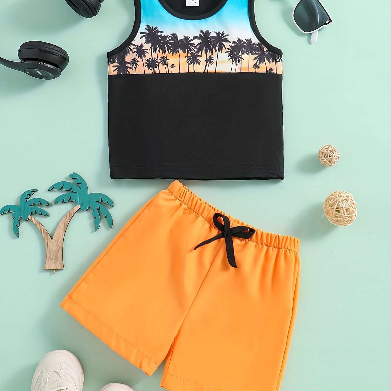 Baby Boy's Tree Print Vest & Shorts Set Summer Outfit