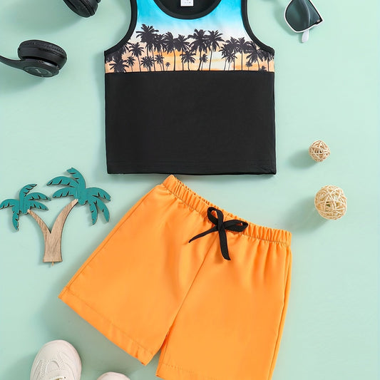 Baby Boy's Tree Print Vest & Shorts Set Summer Outfit