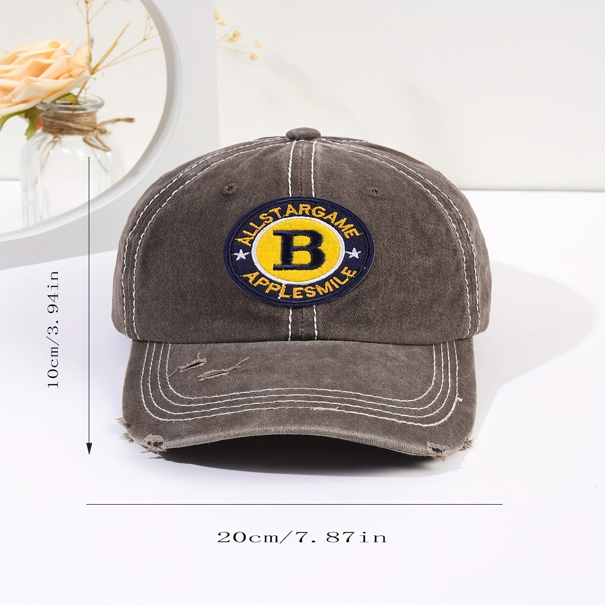 B Letter Embroidery Baseball Cap Washed Distressed Peaked Cap