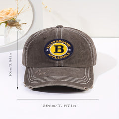 B Letter Embroidery Baseball Cap Washed Distressed Peaked Cap