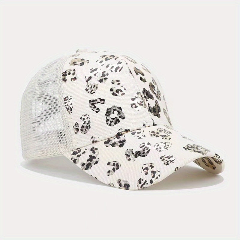 Leopard Ponytail Hole Adjustable Baseball Cap Hip Hop Hat