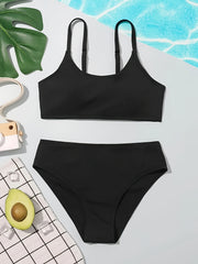 2pcs Solid Bikini Swimsuit Set for Girls