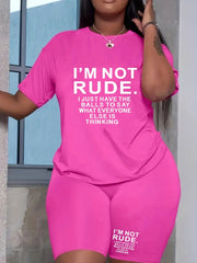 Women's Slogan Print Tee & Shorts Set