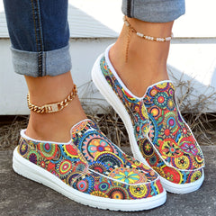 Women's Floral Canvas Slip On Loafers Casual Walking Shoes