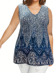 Casual Tank Top Women's Plus Random Print Round Neck